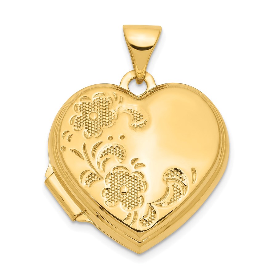 14k Yellow Gold Polished Heart-Shaped Floral Locket - 24 mm