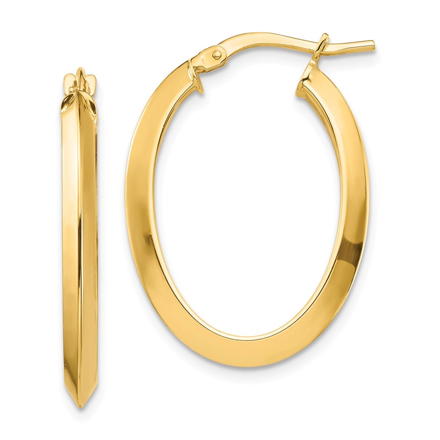 14k Yellow Gold Polished Oval Hoop Earrings - 2.5 mm