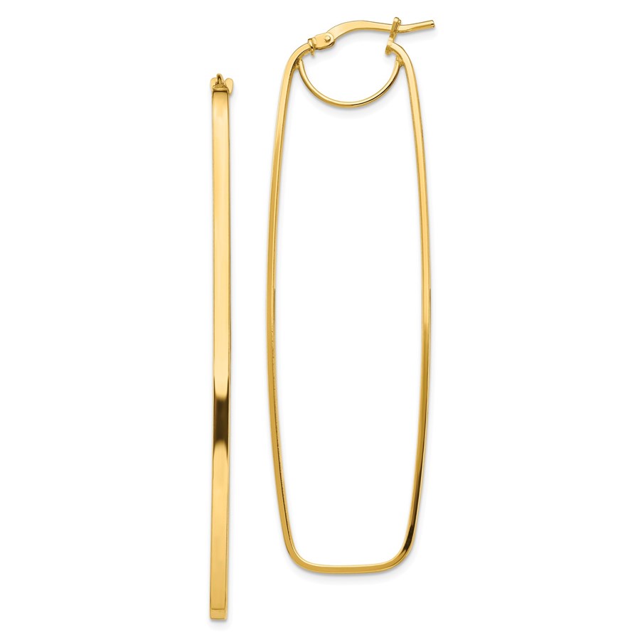 14k Yellow Gold Polished Rectangle Hoop Earrings - 4 mm