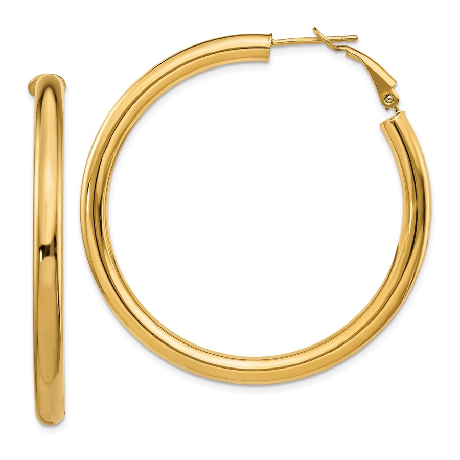 14k Yellow Gold Polished Round Hoop Earrings - 40 mm