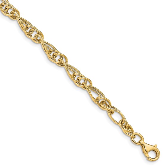 Buy 14k Yellow Gold Polished Textured Fancy Link Bracelet - 7.5 in. | APMEX