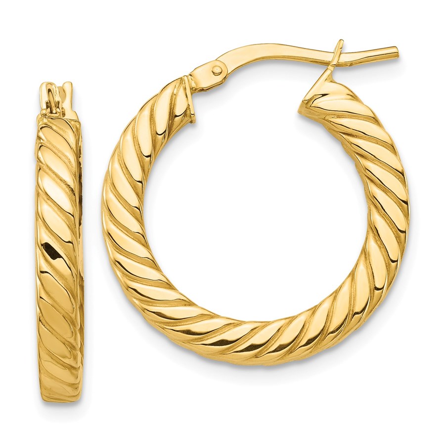 14k Yellow Gold Polished Twisted Hoop Earrings - 3 mm