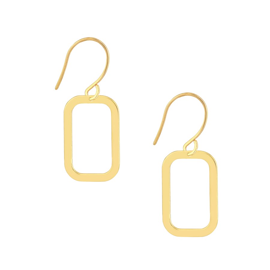 14K Yellow Gold Rounded Rectangle Fish Hook Earring