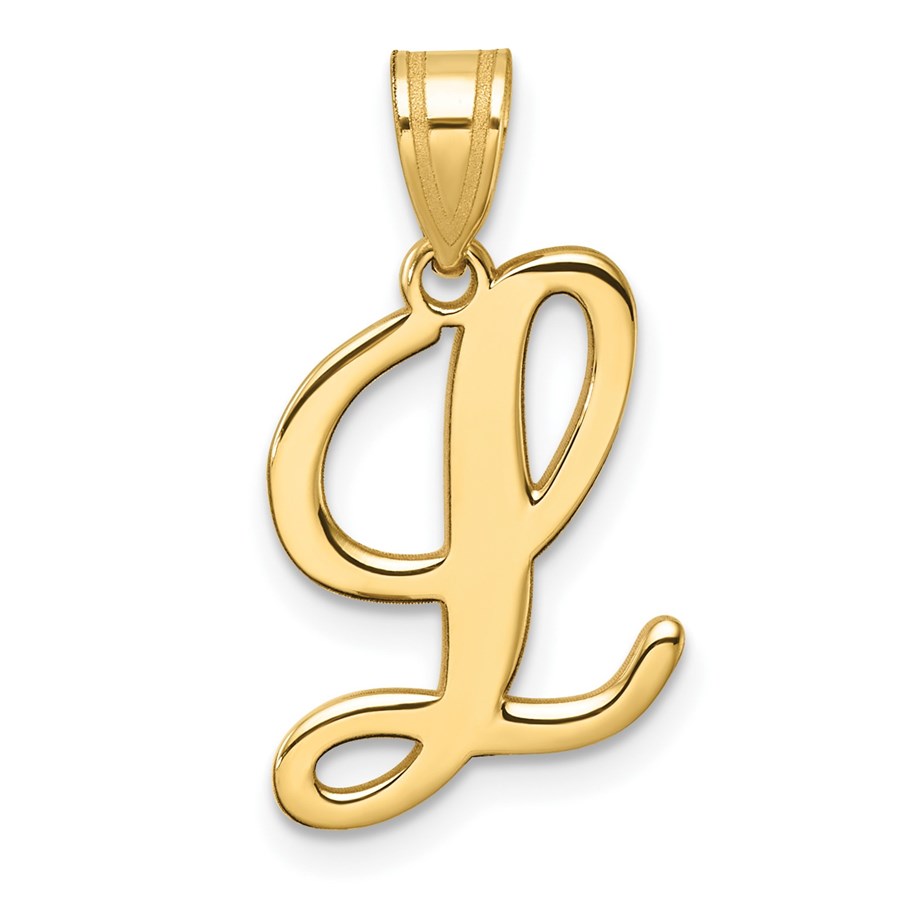 14K Yellow Gold Script Letter L Initial Pendant - 24 mm