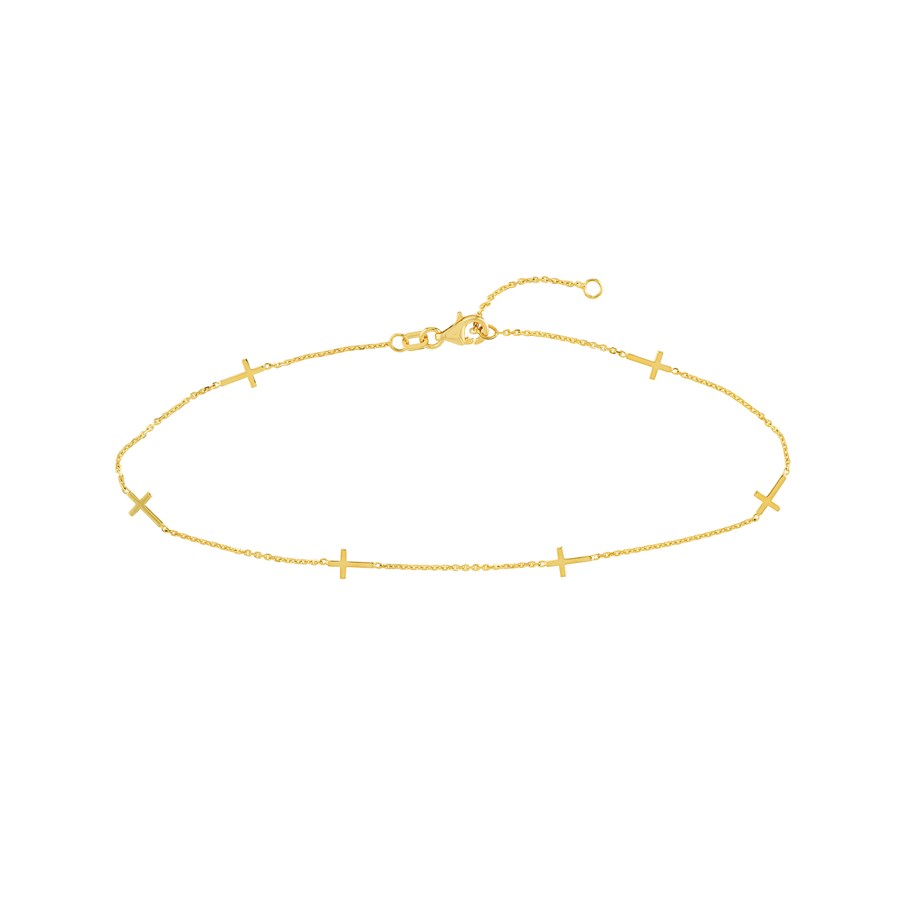 14K Yellow Gold Six Mini Six Crosses Station Anklet - 10 in.
