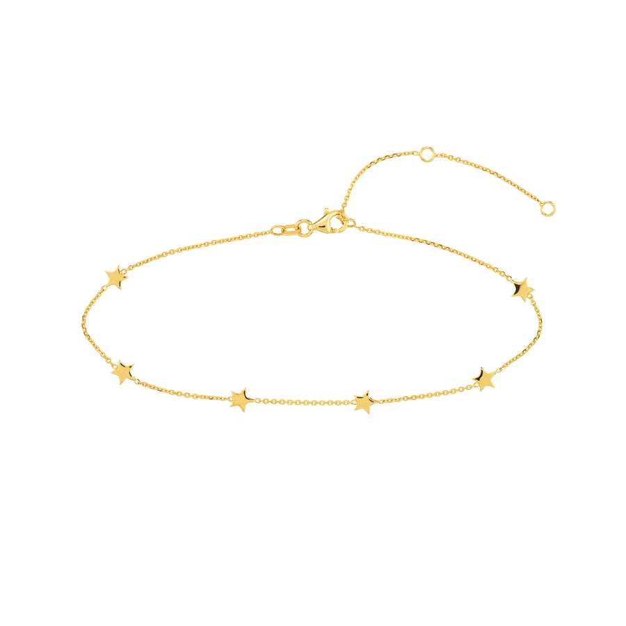 14K Yellow Gold Six Mini Star Station Adjustable Anklet - 10 in.