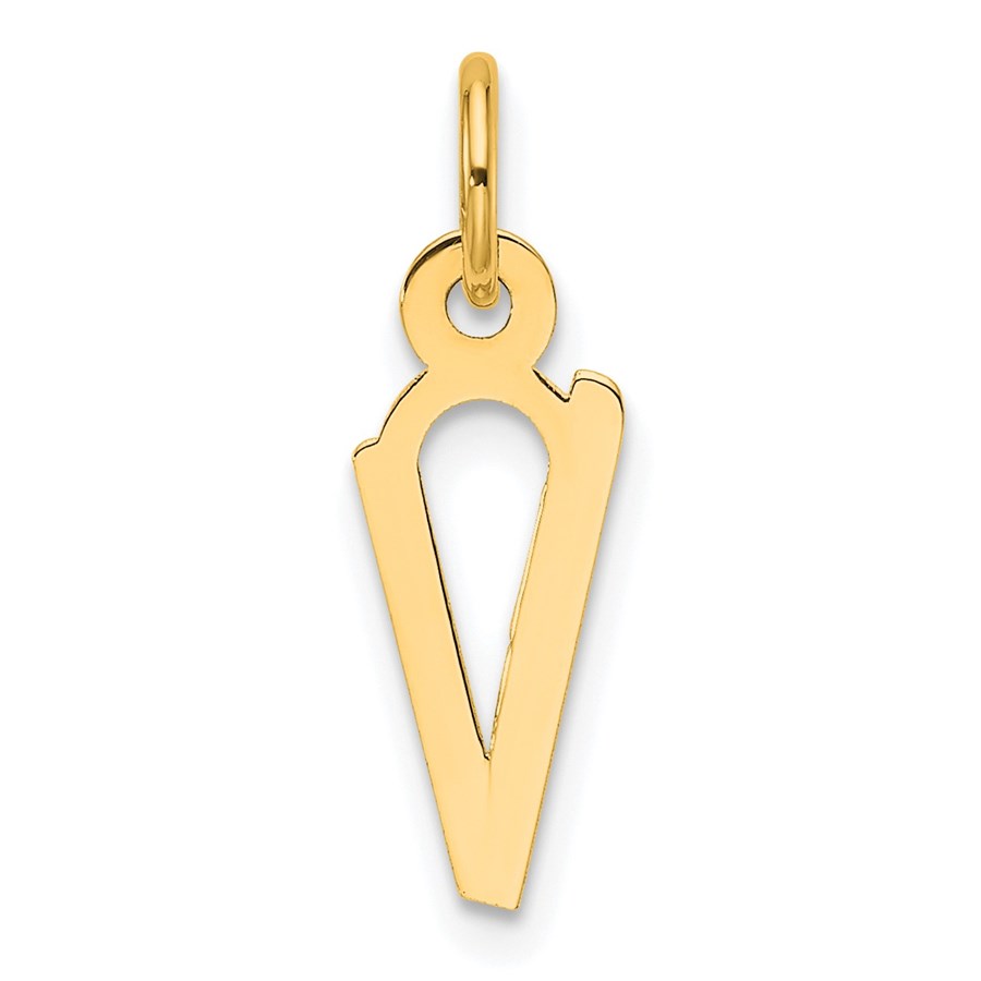 14K Yellow Gold Slanted Block Letter V Initial Charm - 19 mm