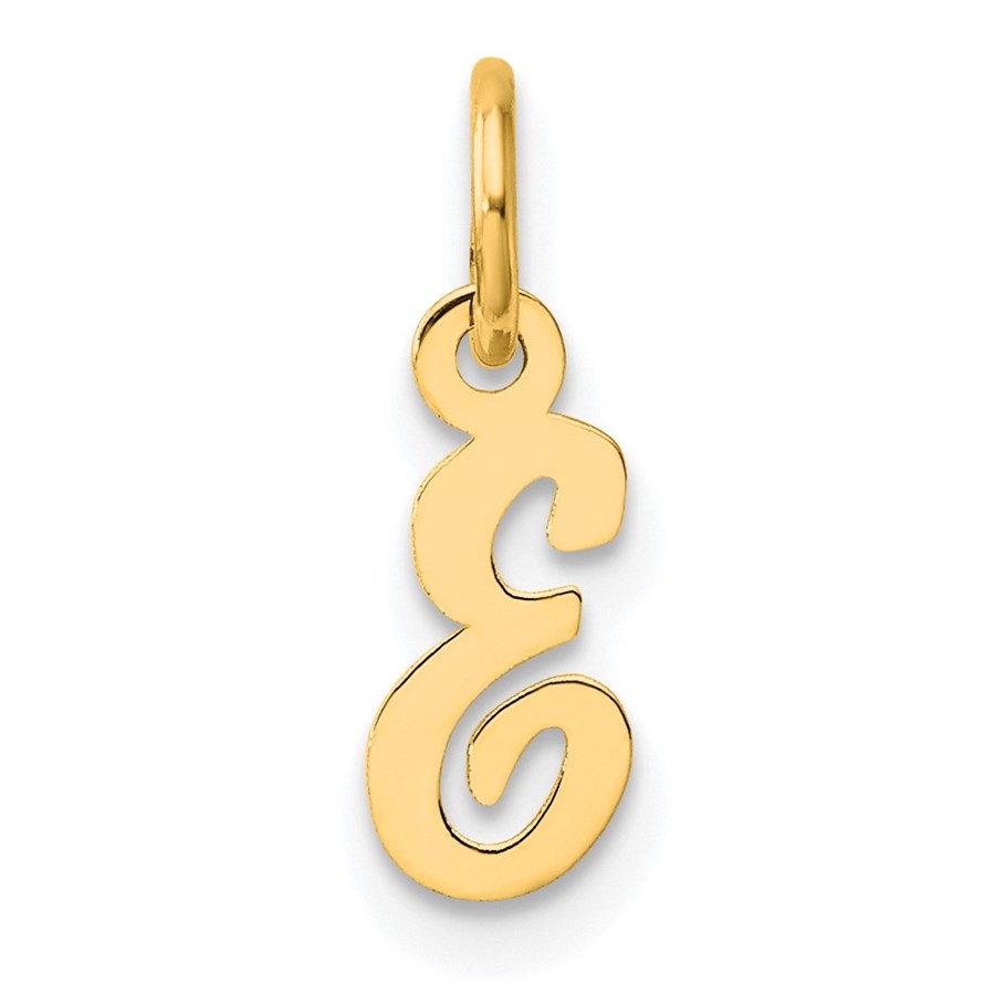 14K Yellow Gold Small Script Letter E Initial Charm - 15.7 mm