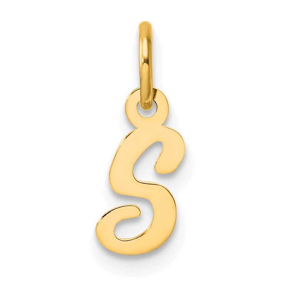 14K Yellow Gold Small Script Letter S Initial Charm - 15 mm