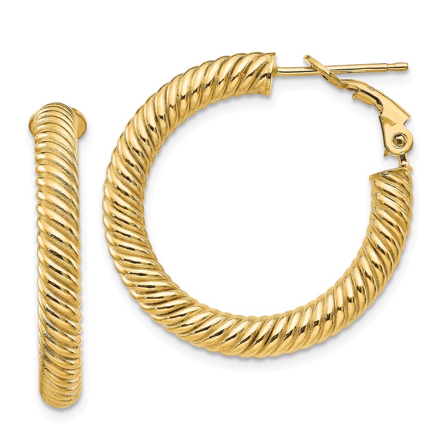 Buy 14k Yellow Gold Twisted Omega Back Hoop Earrings - 4x20 mm | APMEX