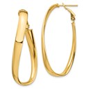 14k Yellow Gold Twisted Oval Omega Back Hoop Earrings