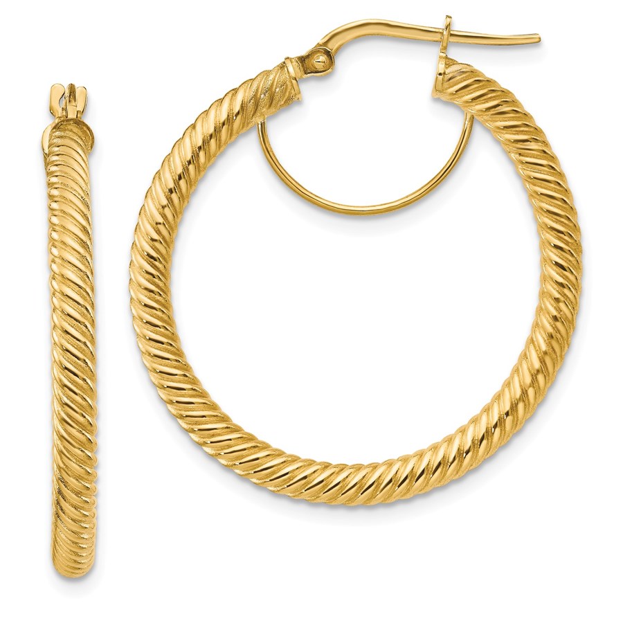 Buy 14k Yellow Gold Twisted Round Hoop Earrings - 25 mm | APMEX