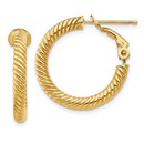 14k Yellow Gold Twisted Round Omega Back Hoop Earrings - 15 mm