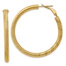 14k Yellow Gold Twisted Round Omega Back Hoop Earrings - 35 mm