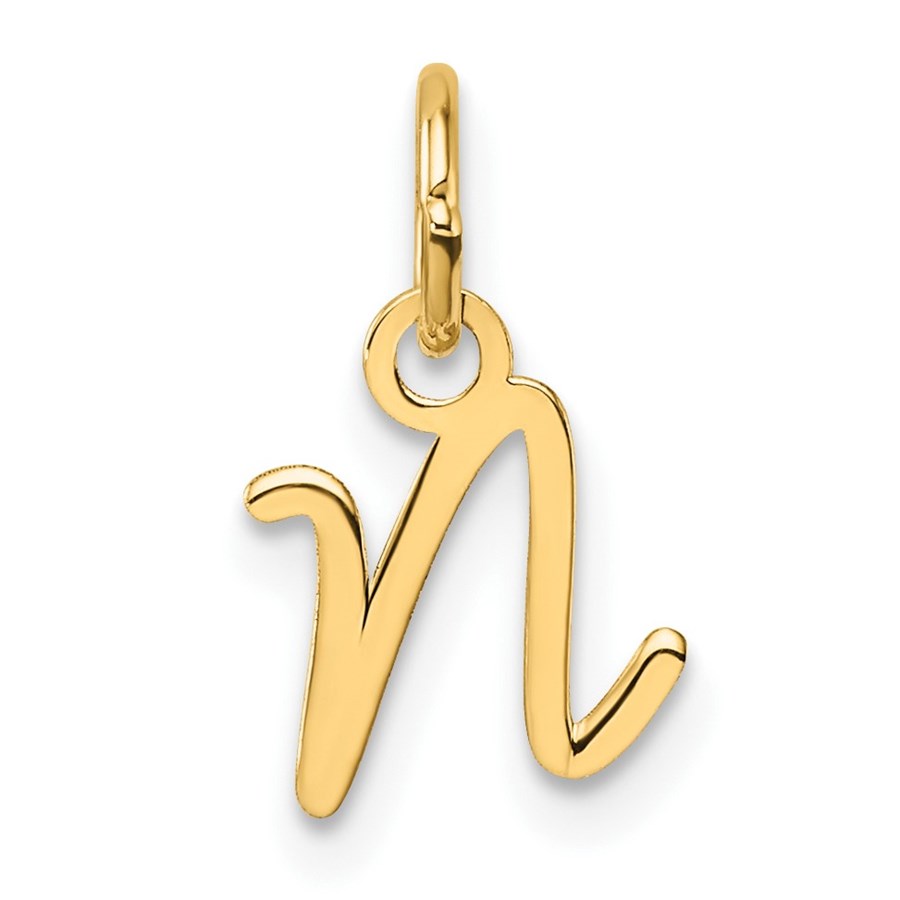 14K Yellow Gold Uppercase Letter N Initial Charm - 15 mm