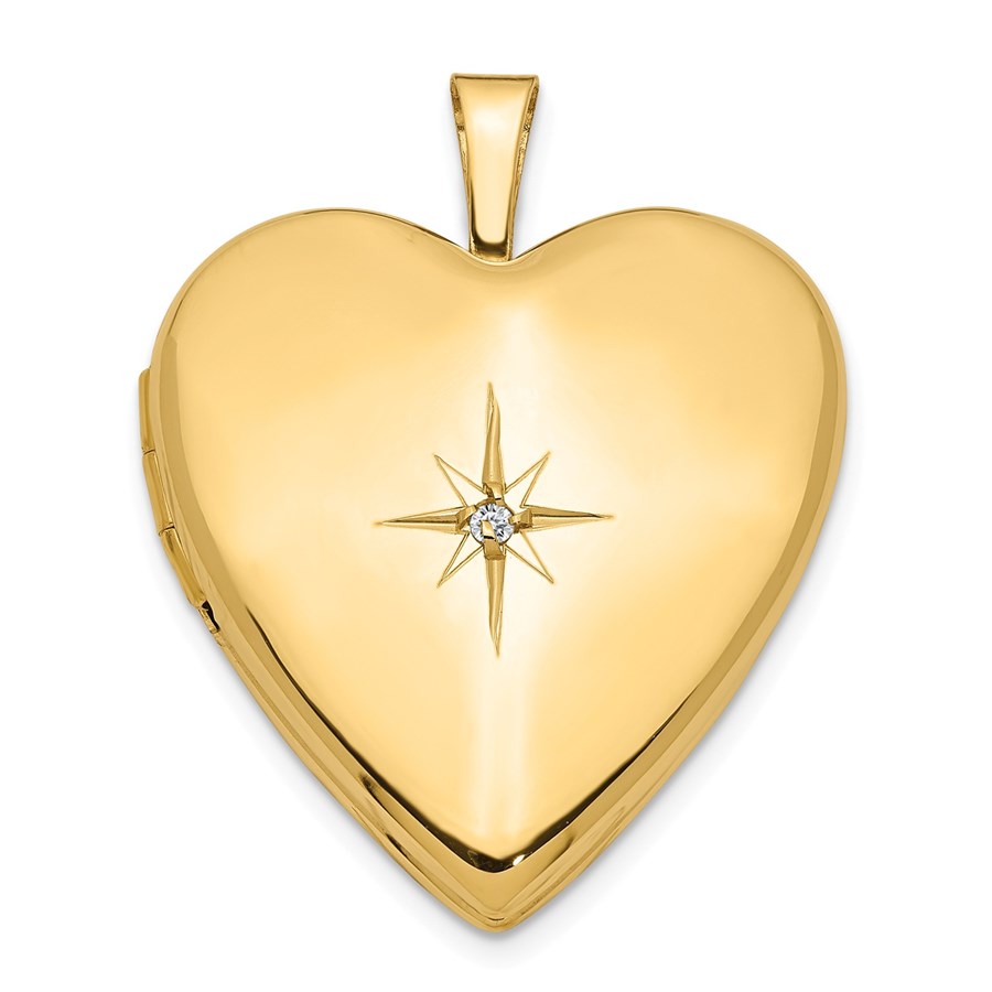 14k Yellow Gold w/ Diamond Heart Locket - 25 mm