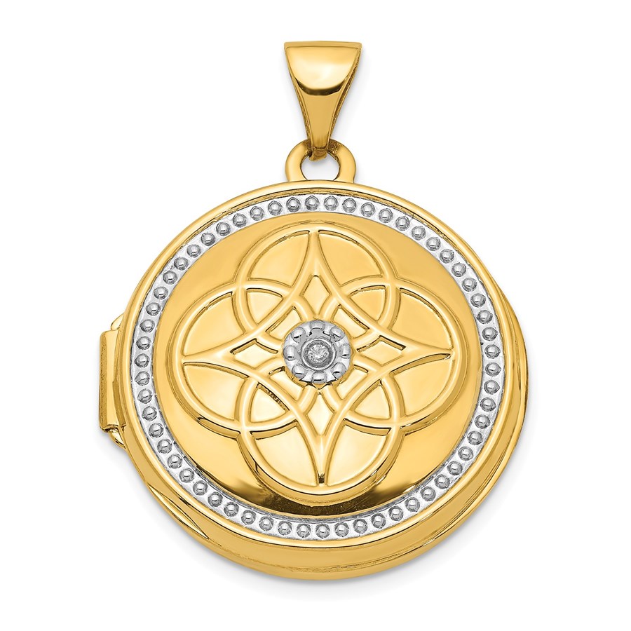 14k Yellow Gold w/ White Rhodium 22 mm Diamond Locket Pendant