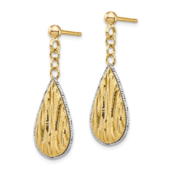 Buy 14k Yellow Gold & White Rhodium Teardrop Dangle Post Earrings | APMEX