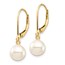 14k Yellow Gold White Round Pearl Leverback Earrings - 7-8 mm