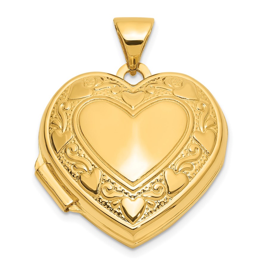 14K Yellow Goldy Heart Border 18mm Love you Heart Locket - 24 mm