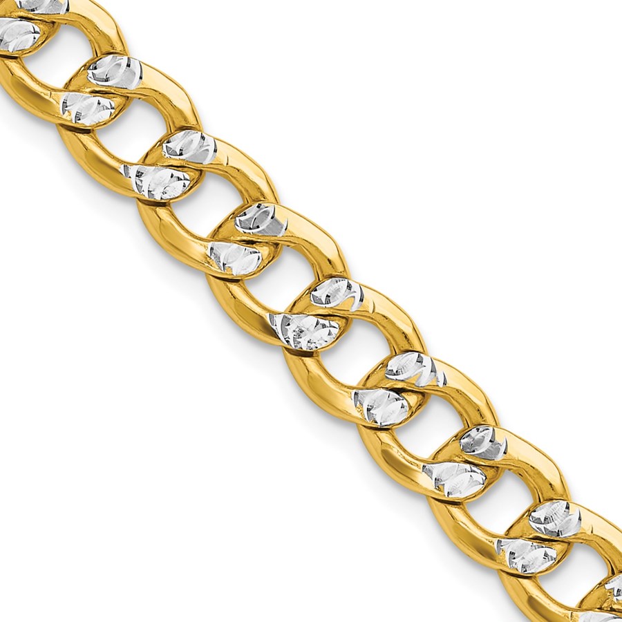 14K Yellow & Rhodium 7.75mm with Rhodium Pav‚ Curb Chain - 16 in.