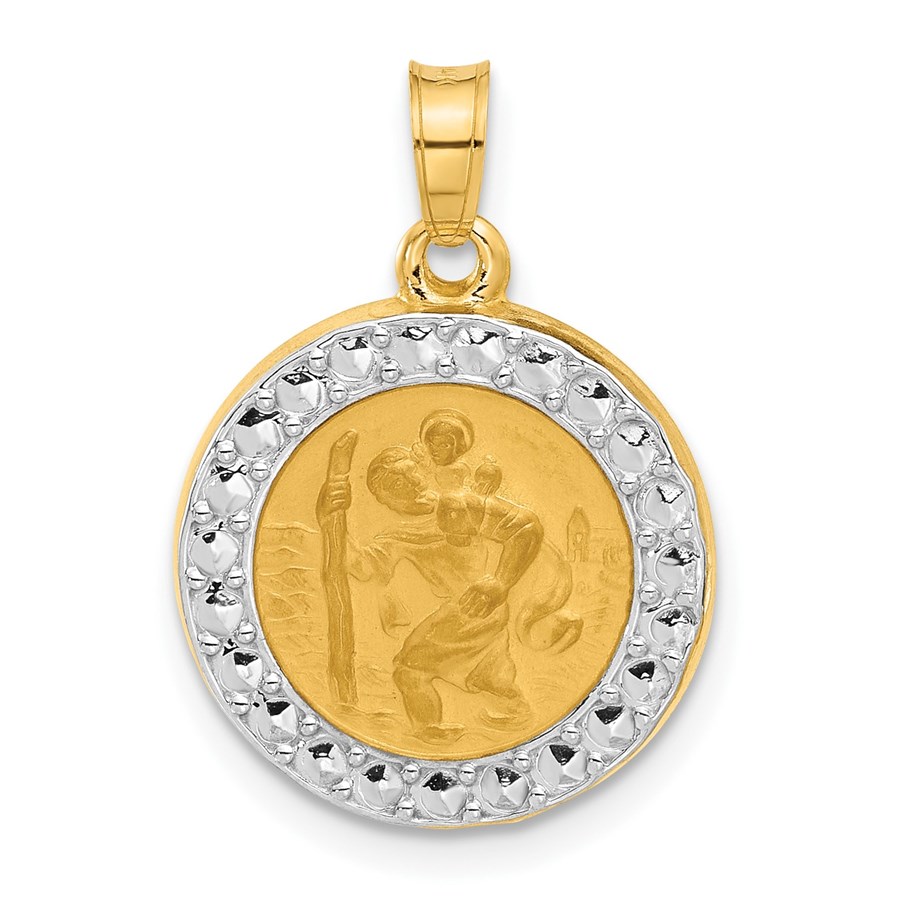 14K Yellow & Rhodium Hollow St. Christopher Medal - 21.2 mm