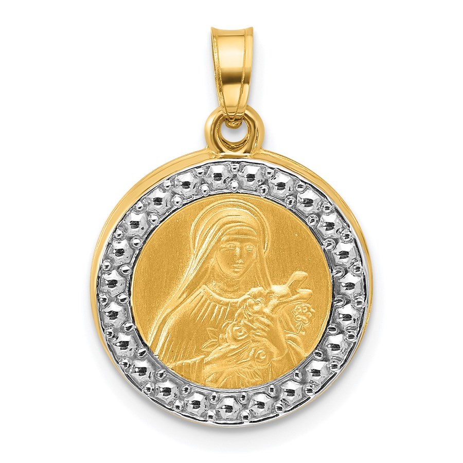 14K Yellow & Rhodium Hollow St. Theresa Pendant - 21.5 mm