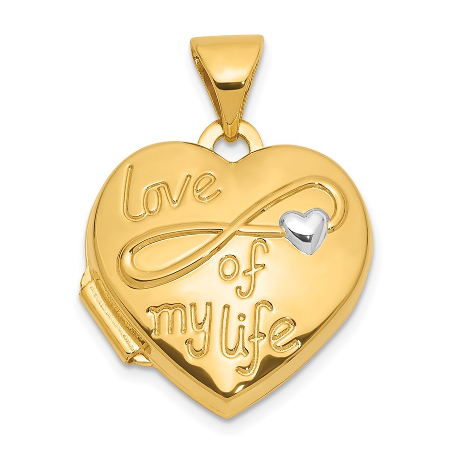 14K Yellow & Rhodium LOVE OF MY LIFE 15mm Heart Locket - 21 mm