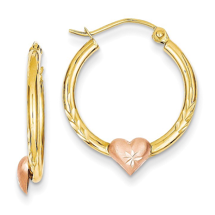 14k Yellow & Rose Gold Heart Hoop Earrings