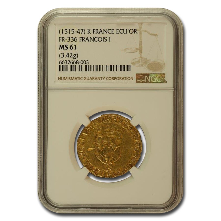 (1515-47)-K France Gold Ecu d'Or Francois I MS-61 NGC