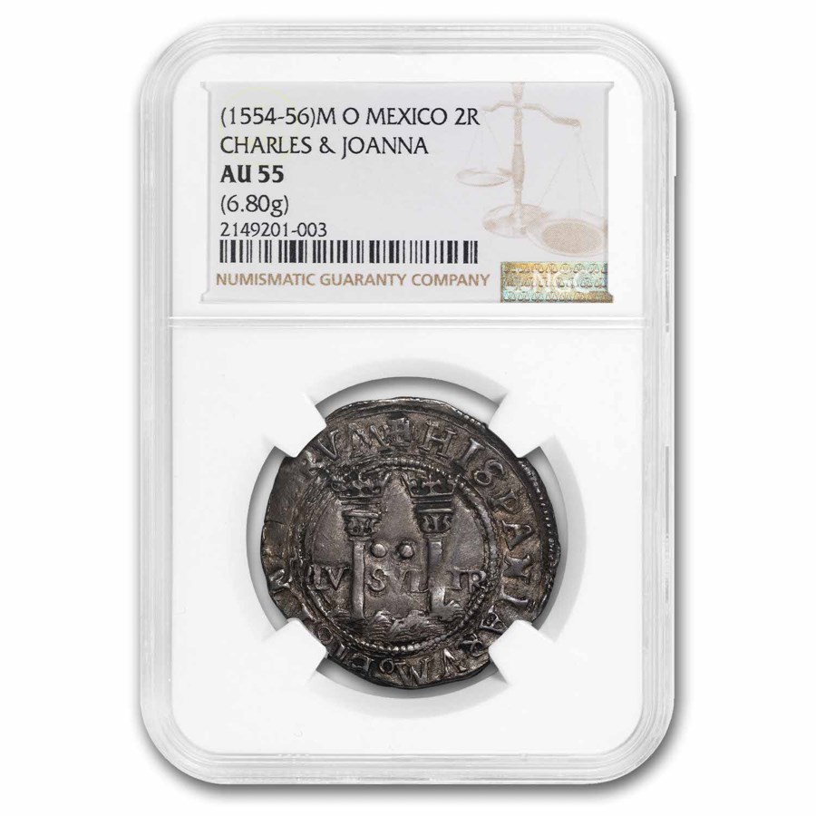 (1554-1556) M O Mexico Silver 2 Reales Charles & Joanna AU-55 NGC