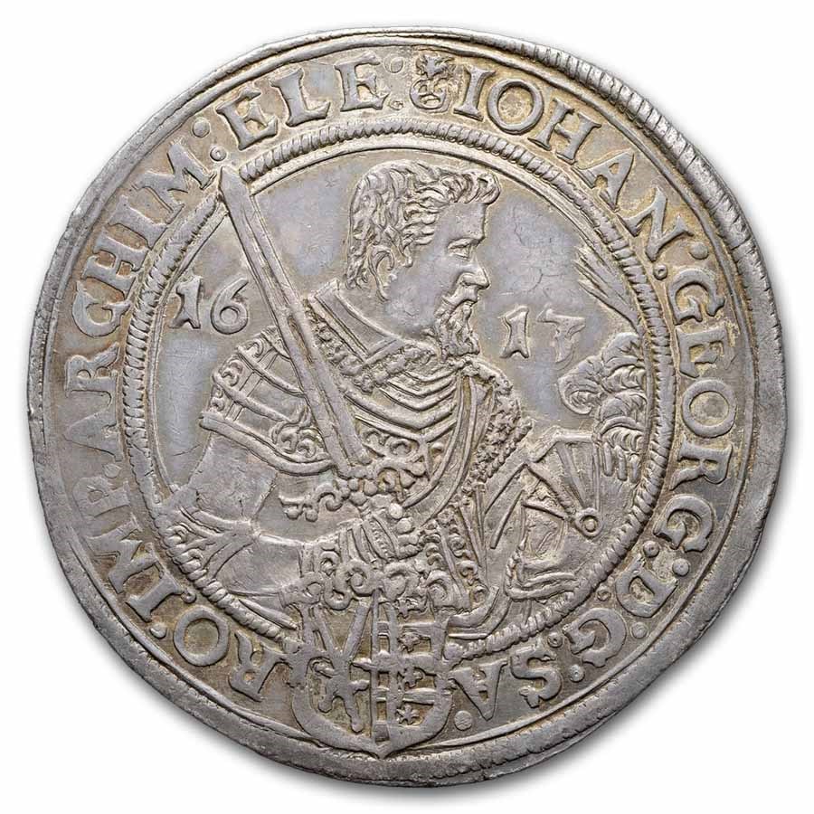 1617 HI German States Saxony Silver Thaler Georg I AU