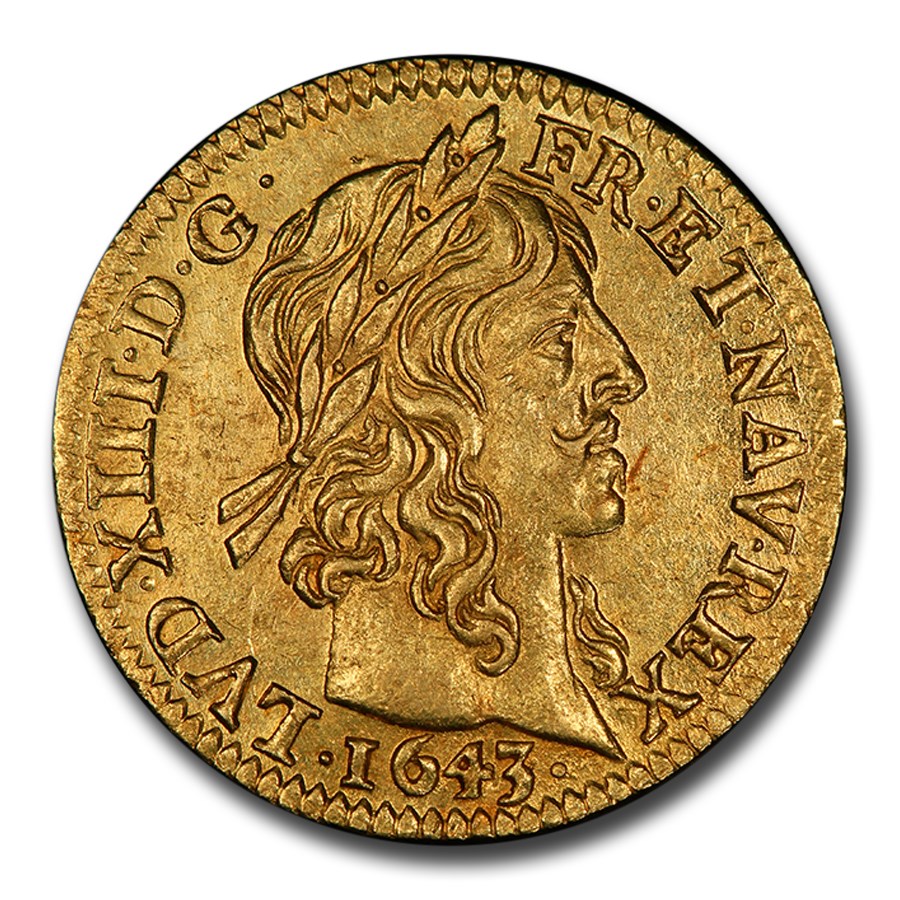 1643-A France Gold 1/2 Louis d'Or Louis XIII MS-63 PCGS