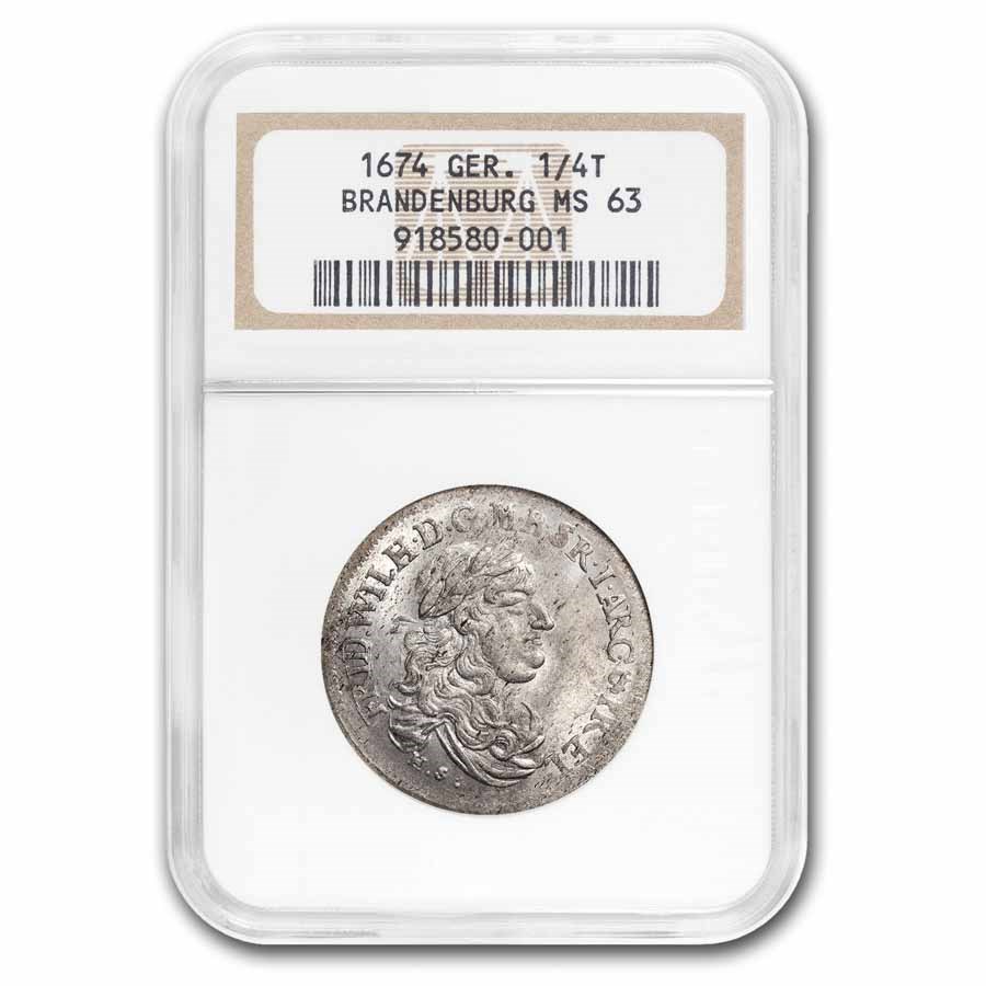 1674 Germany Brandenburg Silver 1/4 Thaler MS-63 NGC