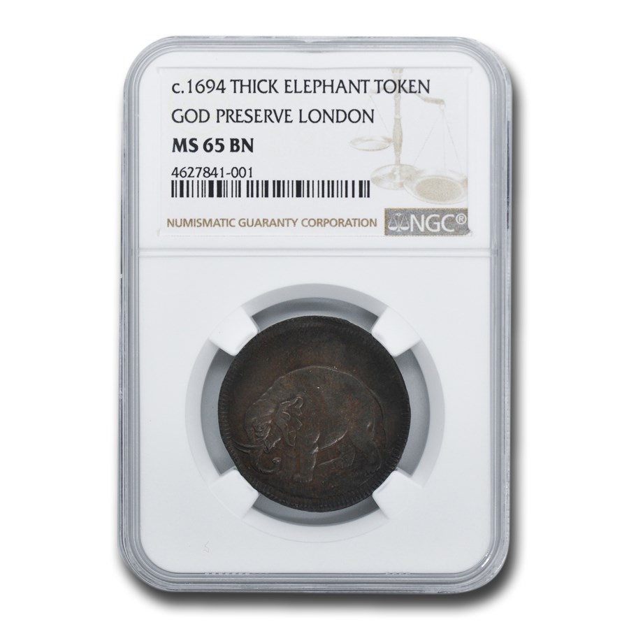 Buy (1694) London Elephant Token 1/2 Penny MS-65 NGC (Thick, BN) | APMEX