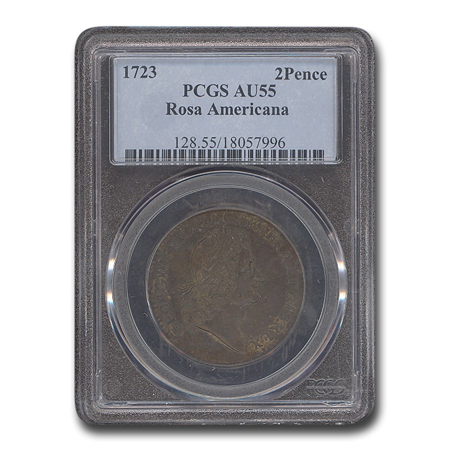 1723 Two Pence Rosa Americana AU-55 PCGS