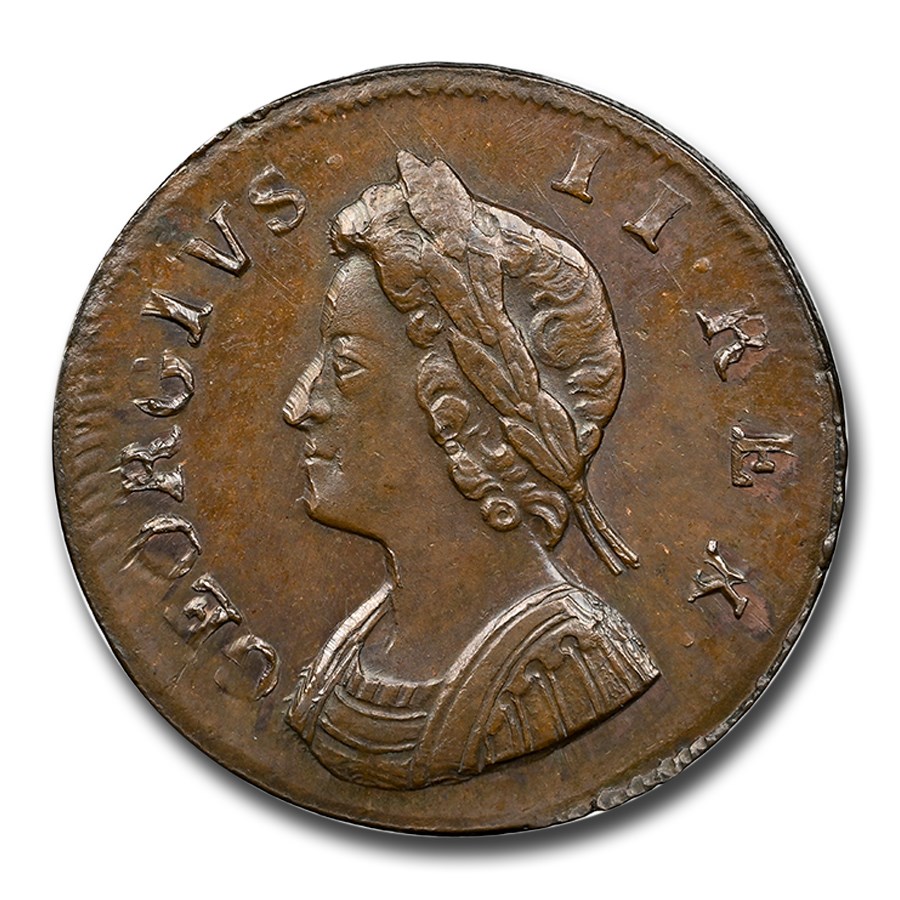 1734 Great Britain Farthing George II MS-64 NGC (Brown)