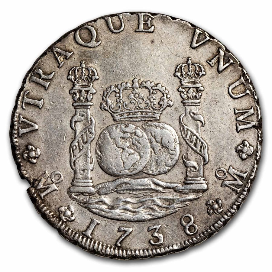 1738-Mo MF Mexico Silver 8 Reales Pillar Dollar AU