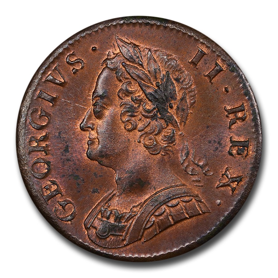 1753 Great Britain Half Penny George II MS-63 PCGS (Red/Brown)