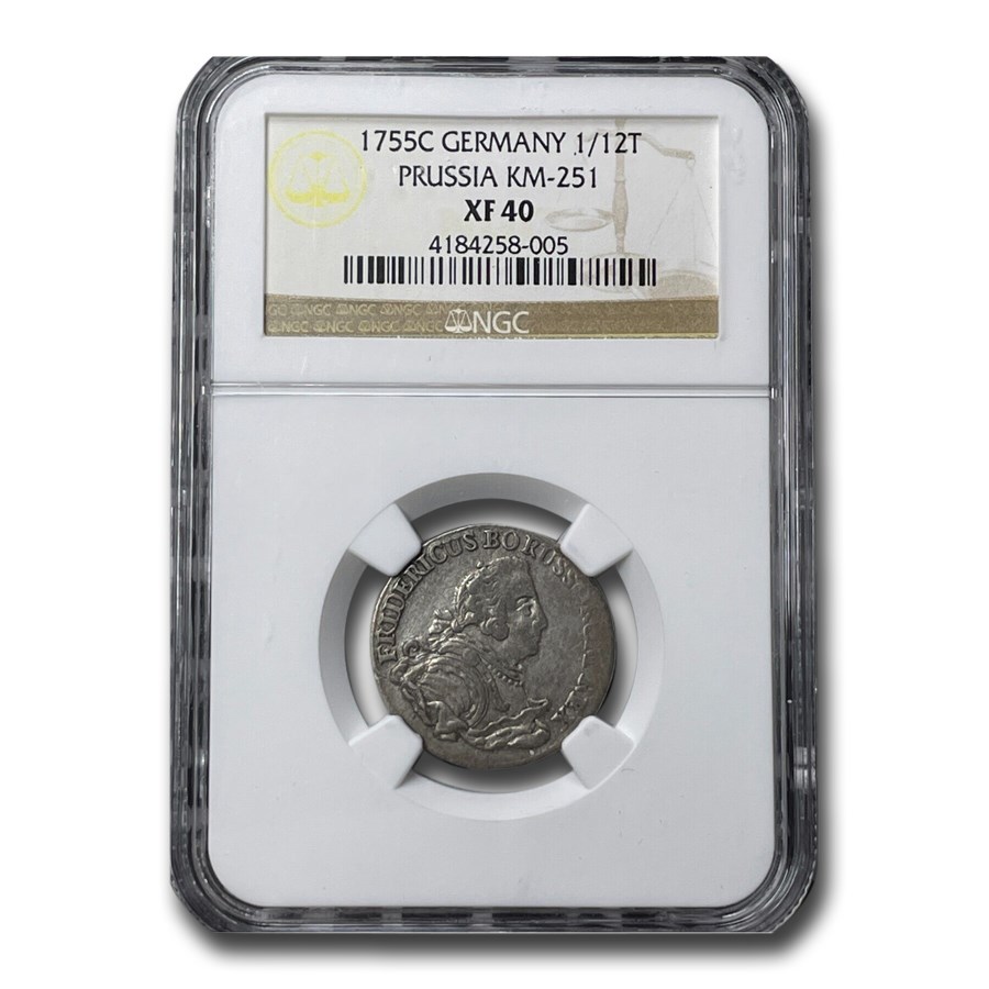 1755-C Germany Silver 1/12 Thaler XF-40 NGC