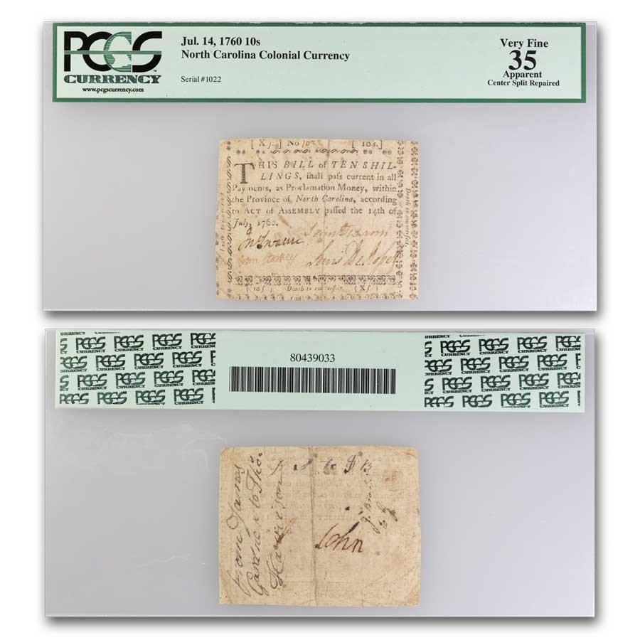 1760 10 Shillings North Carolina 7/14/60 VF-35 (Fr#NC-108) Appar