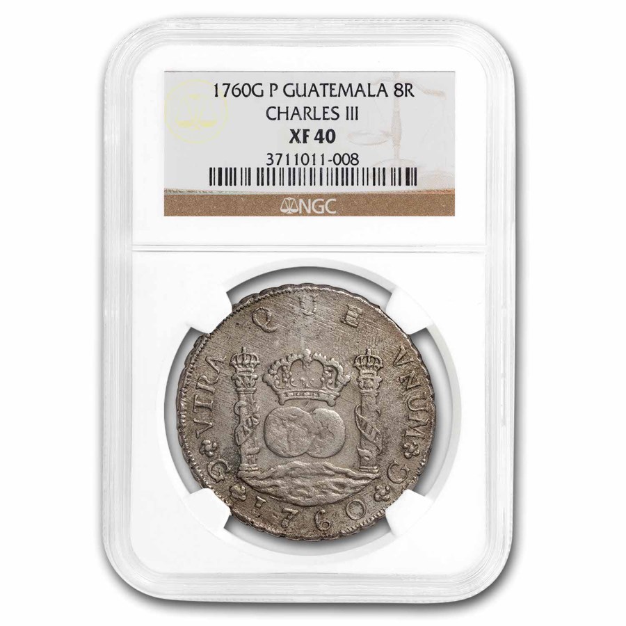 1760-G P Guatemala Silver 8 Reales XF-40 NGC