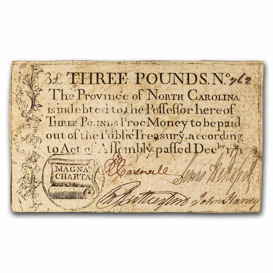 1771 3 Pounds North Carolina 12/1771 VF (Fr#NC-142)