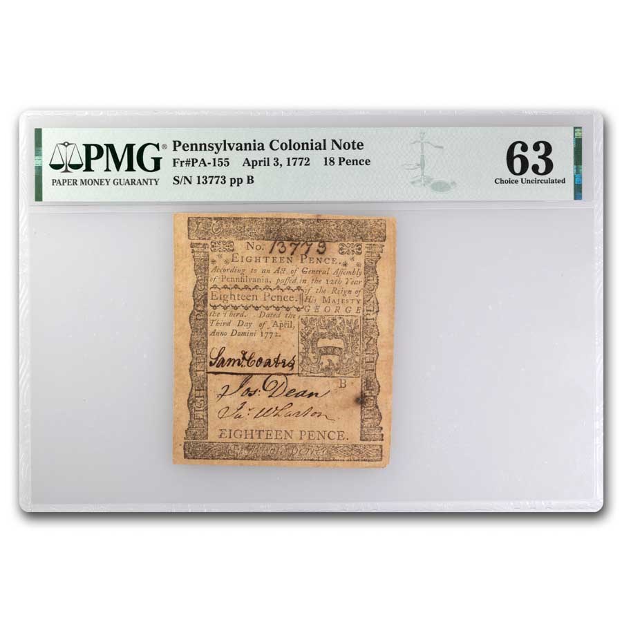 1772 18 Pence Pennsylvania 4/3/1772 CH CU-63 PMG (Fr#PA-155)