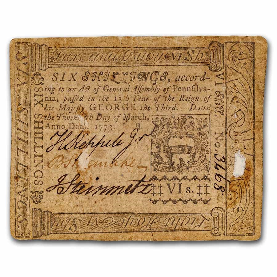 Buy 1773 6 Shillings Pennsylvania 03 20 1773 Fine (fr#pa-160) Details 