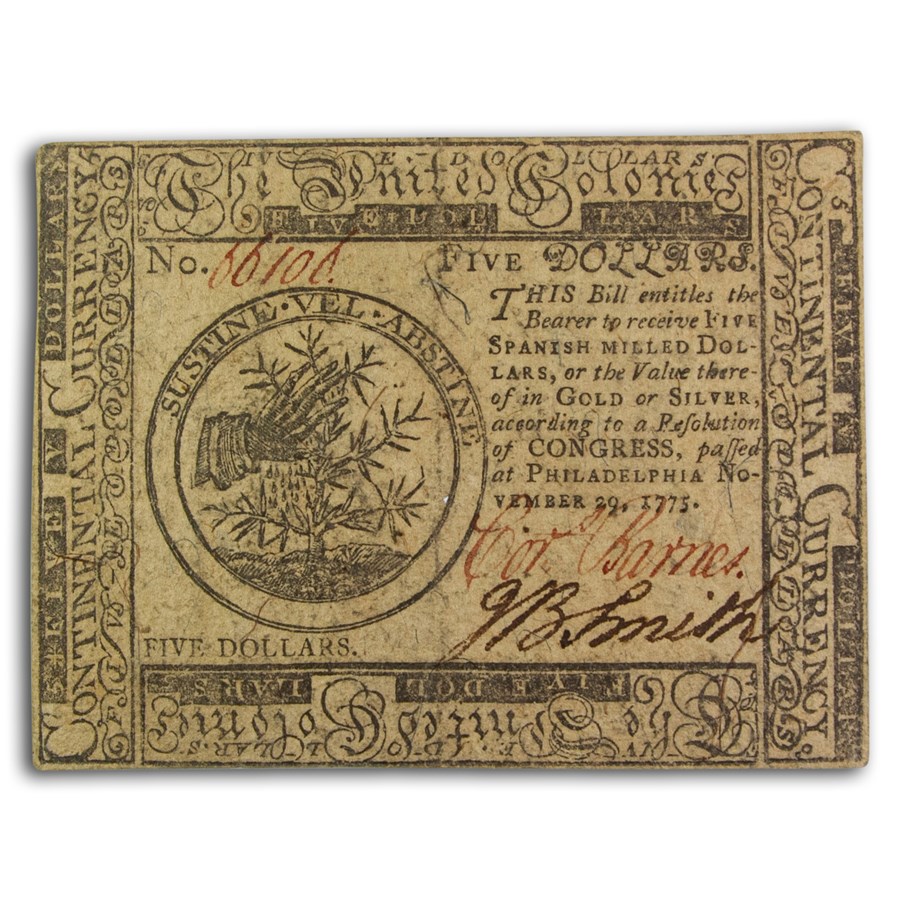 Buy 1775 $5 Continental Currency 11/29/75 AU | APMEX