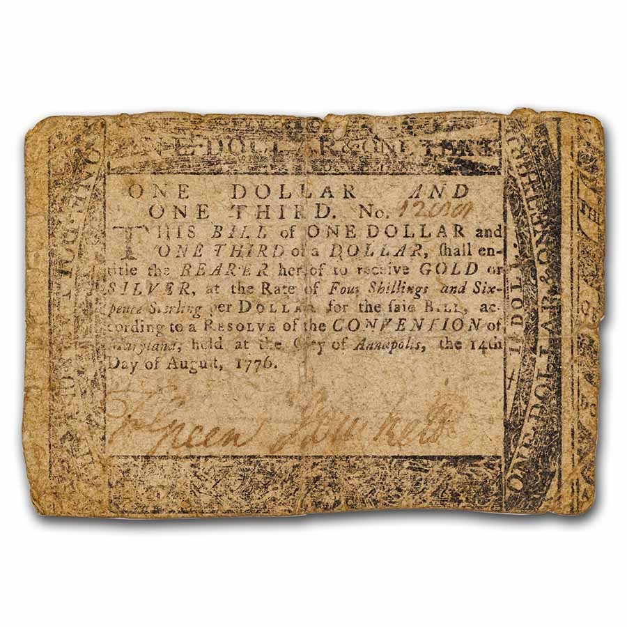 Buy 1776 $1 1/3 Maryland 8/14/1776 Fine (Fr#MD-97) | APMEX