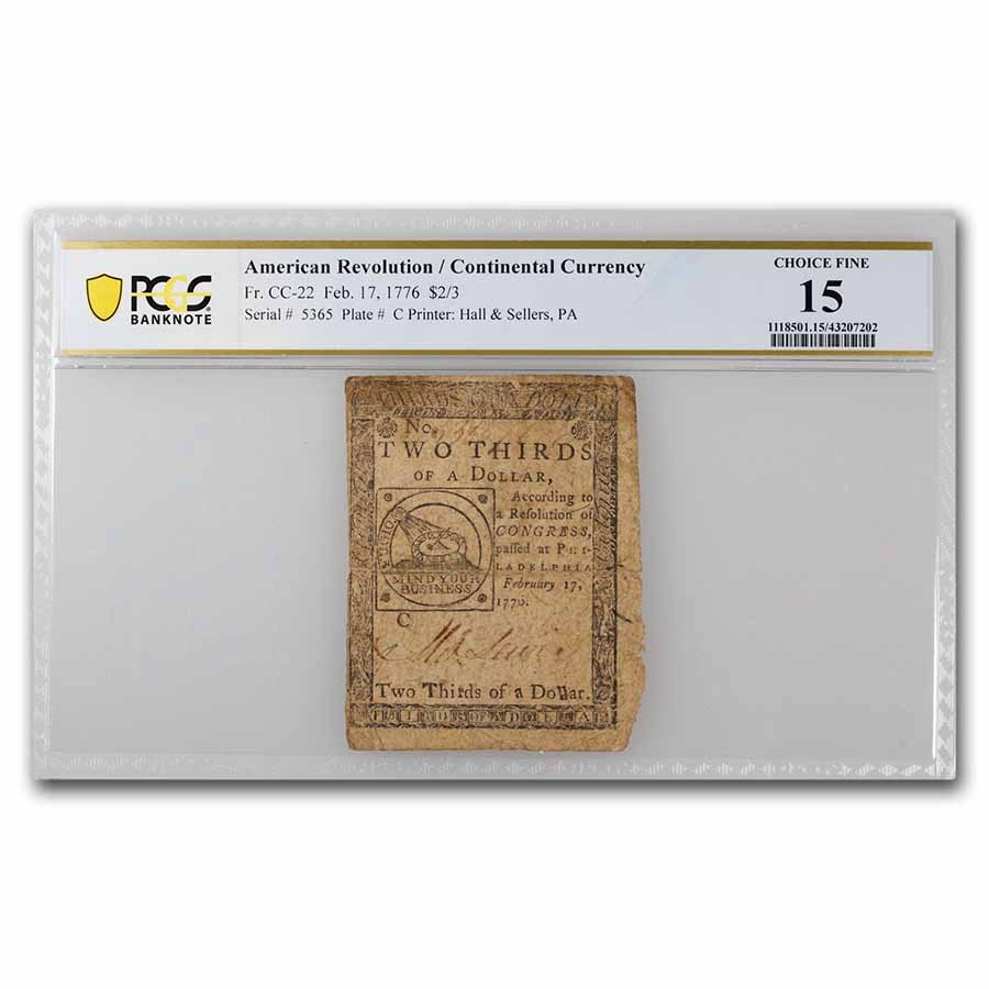 1776 $2/3 Continental Currency 2/17/76 F-15 PCGS (Fr#CC-22)