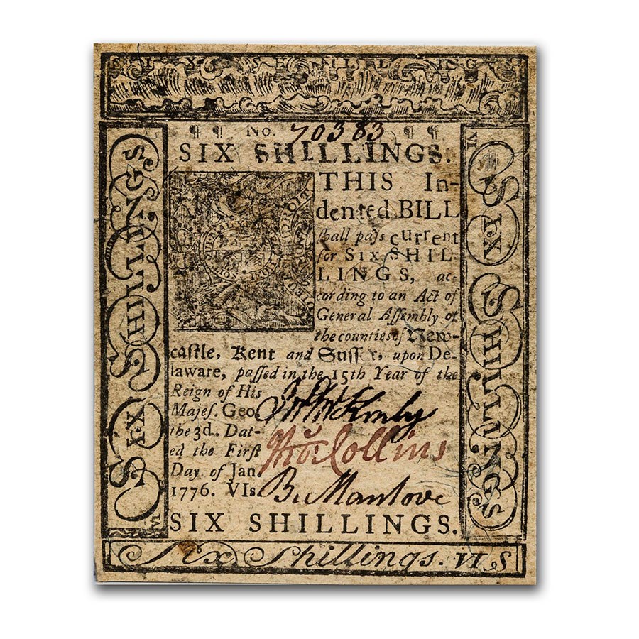 Buy 1776 6 Shillings Delaware Currency 1/1/1776 VF | APMEX