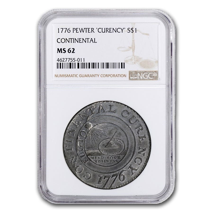 Buy 1776 Continental Curency Dollar MS-62 NGC (Pewter) | APMEX